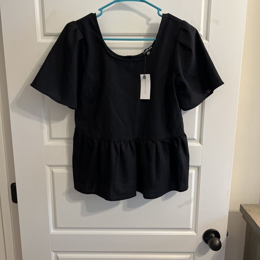 Sugar Lips Blouse Womens Small Black Short‎ Sleeves size small